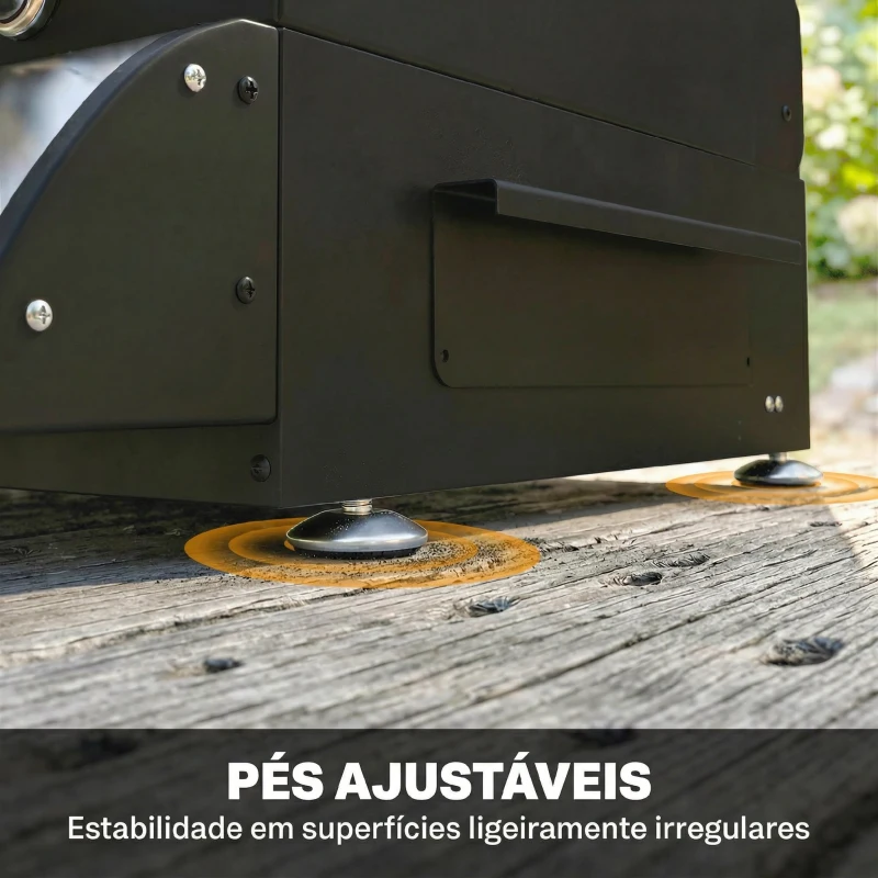 Outsunny Barbecue a Gás BBQ com 3 Queimadores 7,5 kW com Grelha Placa Prateleira Lateral Conversível Termómetro Preto