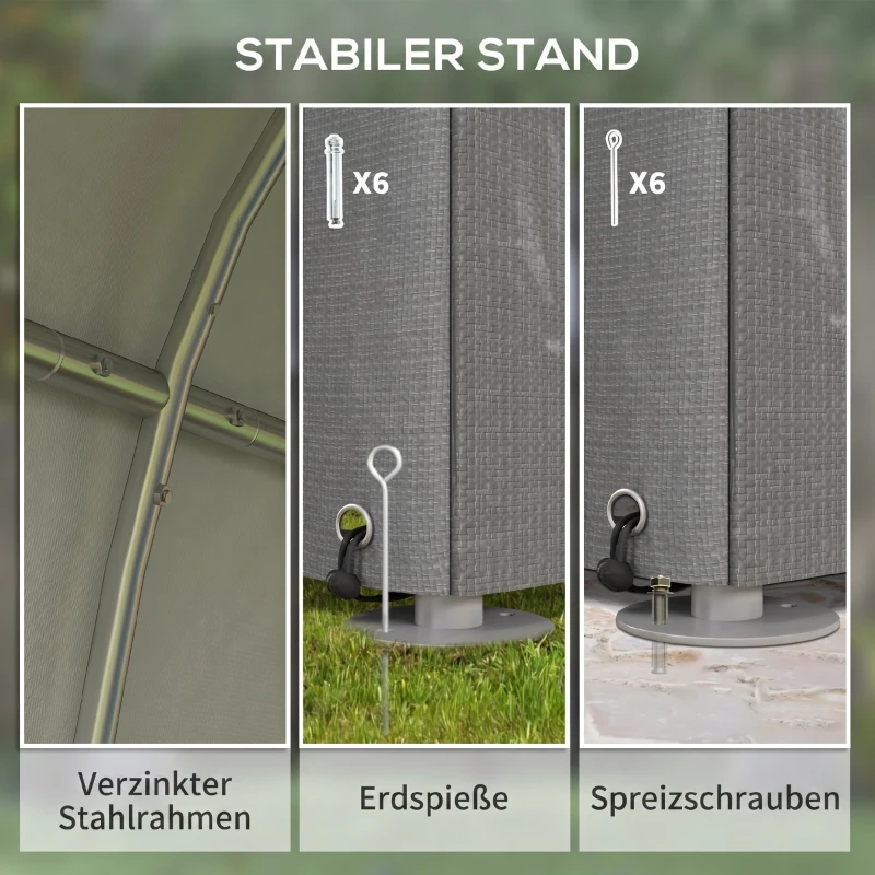 Outsunny Gartenschuppen, Lagerzelt, robust & wetterfest, Stahlrahmen, 1,2x1,8x1,6m, Hellgrau