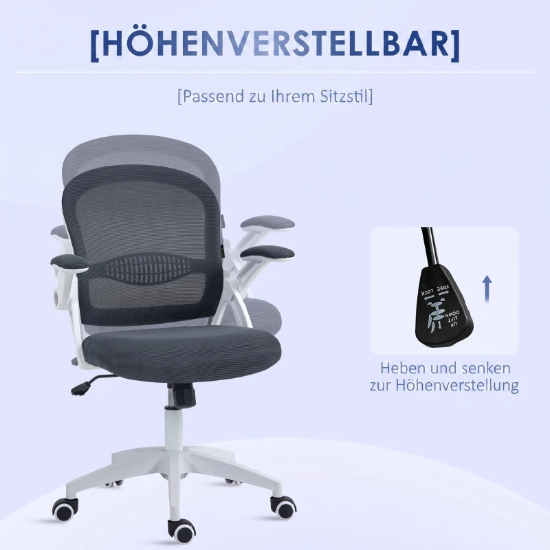 Vinsetto Scaun de Birou Ergonomic cu Spătar din Plasă și Înălțime Reglabilă, 65.5x61.5x88-97.5cm, Gri