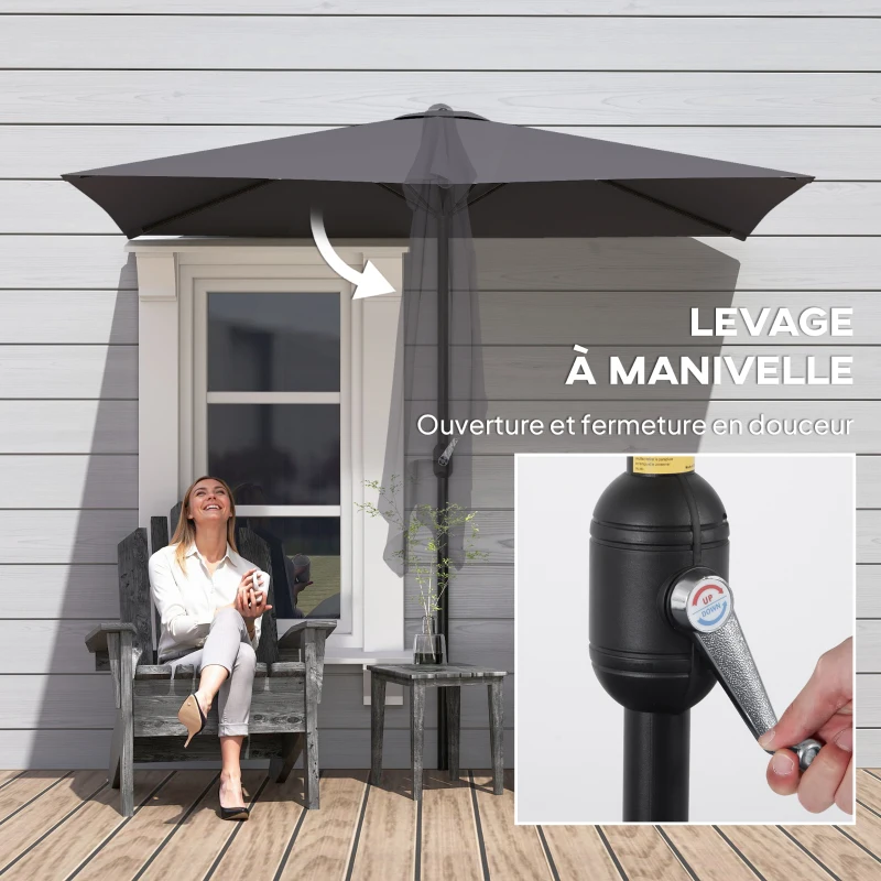 Outsunny Demi-parasol Ø 230 cm Parasol de balcon terrasse avec manivelle Protection solaire UV Polyester, gris