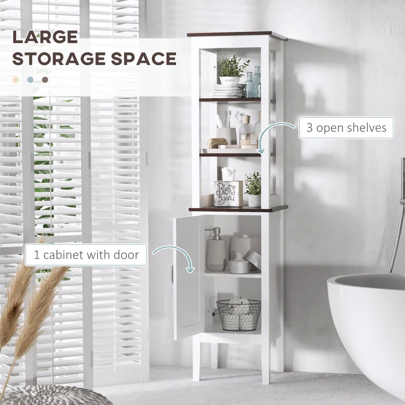 HOMCOM Mobile Bagno Alto Stretto, Mobiletto Bagno Salvaspazio con 3 Ripiani Aperti, Ripiano Regolabile, per Lavanderia, 40x38x162.5 cm, Bianco