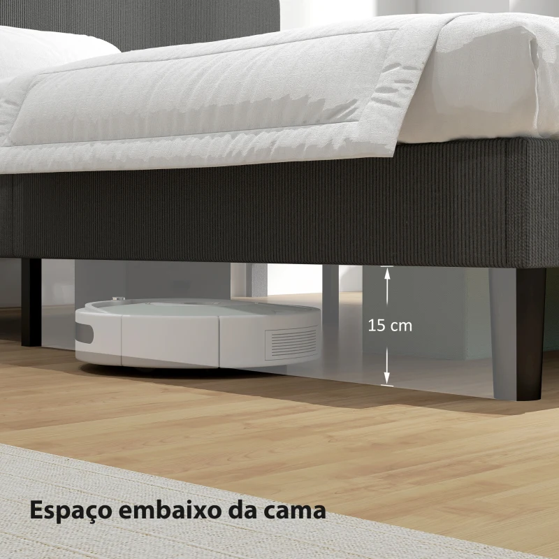 HOMCOM Cama 160x200 cm com Cabeceira Ajustável Estofada em Bombazina Ripas de Madeira Montagem Fácil Cinza Escuro