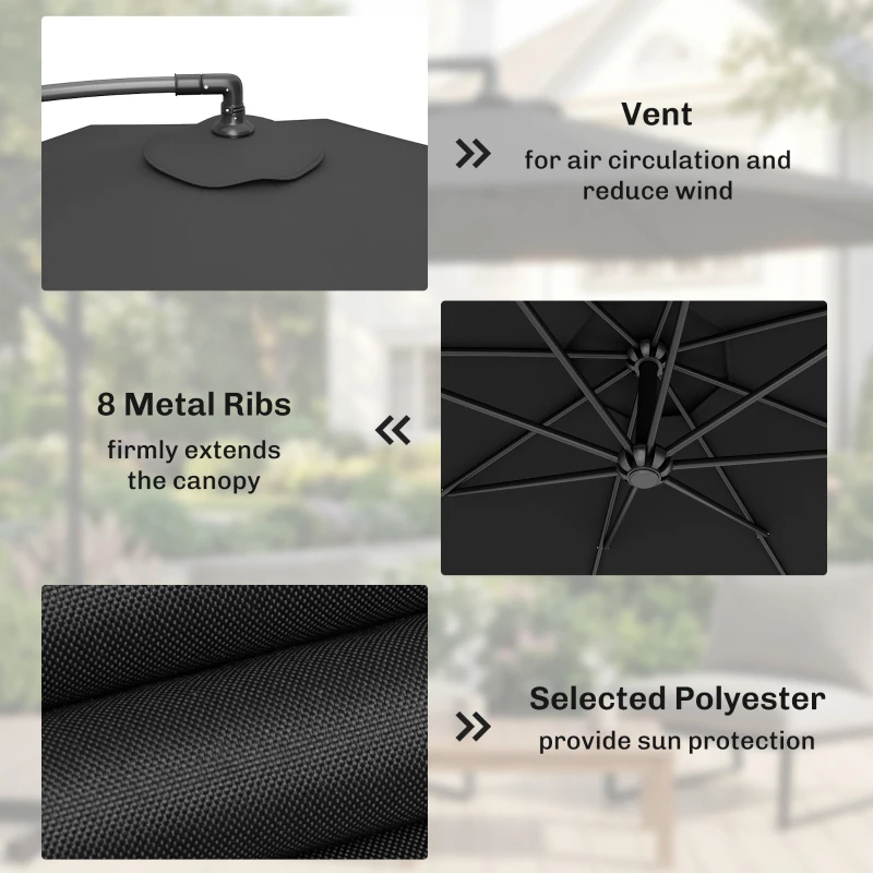 Outsunny 3m Overhanging Cantilever Parasol, with Cross Base - Black