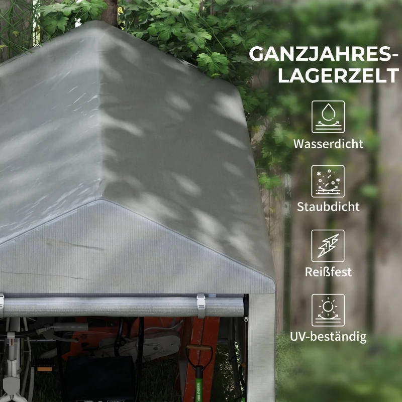 Outsunny Gartenschuppen, Lagerzelt, robust & wetterfest, Stahlrahmen, 1,2x1,8x1,6m, Hellgrau