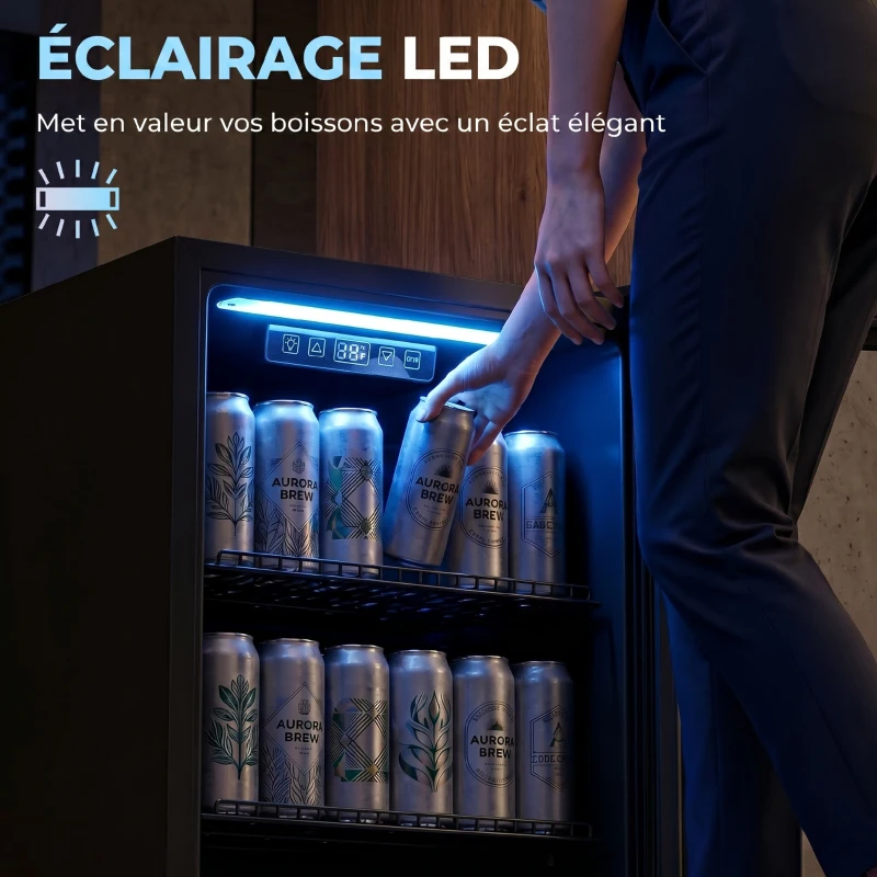 HOMCOM Réfrigérateur à boissons 70L et 70 canettes, petit frigo silencieux, porte en verre trempé, étagères réglables, noir