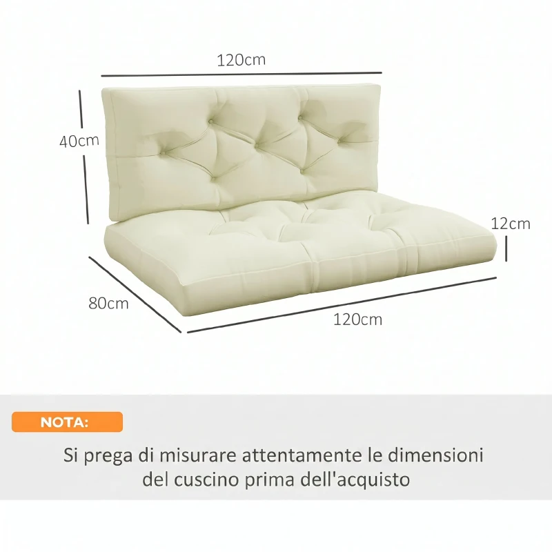 Outsunny Set 2 Pezzi Cuscini da Giardino per Divani e Pallet in Poliestere con Imbottitura Spessa, Crema