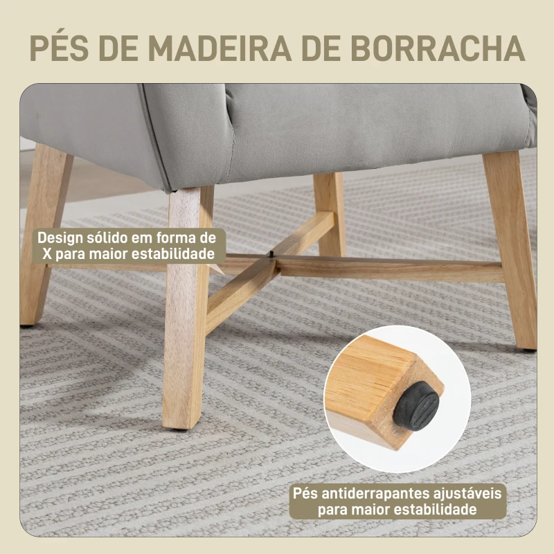 HOMCOM Poltrona de Sala de Estar Poltrona Relax Moderna com Apoio para os Braços Acolchoados Pés de Madeira 67x65x74 cm Cinzento