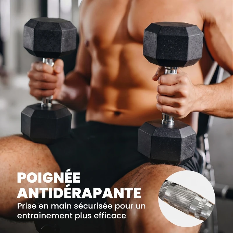 HOMCOM Ensemble d'haltères courtes hexagonaux total 16 Kg - entraînement musculaire & haltérophilie - métal caoutchouc noir