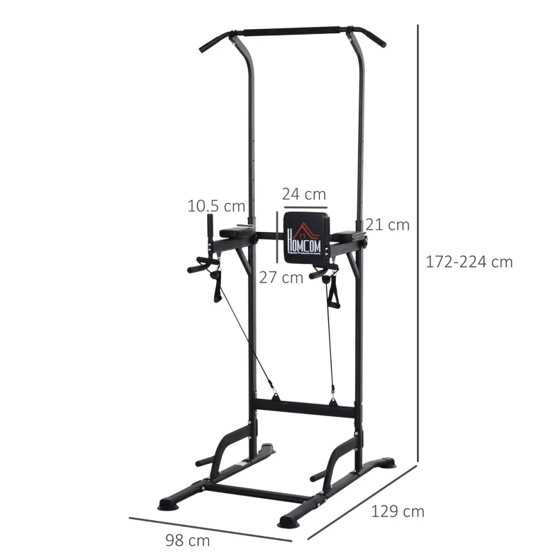 HOMCOM Stazione Fitness Multifunzione Power Tower per Allenamento a Casa Professionale Portata 120kg 129x98x172-224cm