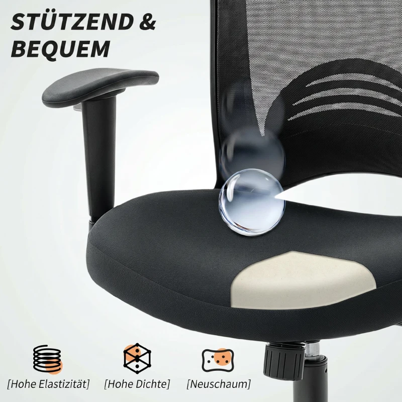 HOMCOM Scaun de Birou Respirabil și Reglabil pe Înălțime, din Material Plasă, 65x59x92.5-102.5 cm, Negru