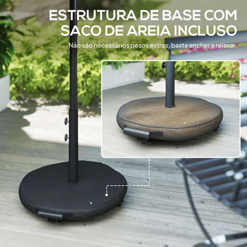 Outsunny Chapéu de Sol de Exterior Ø295x242 cm com Base, Saco de Areia, Manivela e Inclinação Ajustável, Cinzento Escuro