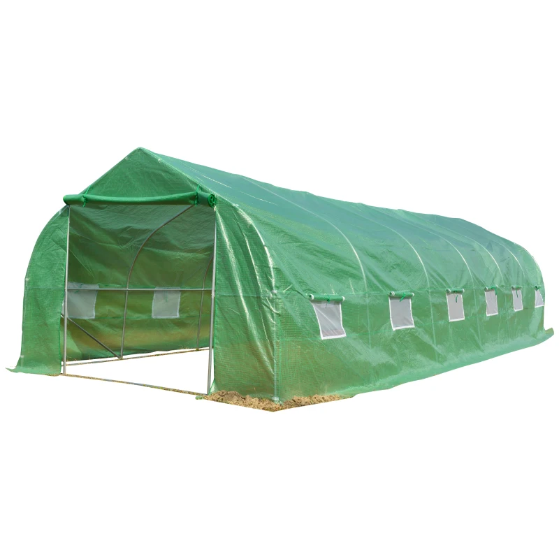 Outsunny Estufa Tipo Túnel 800x300x200cm com 12 Janelas e Porta Enrolável Cobertura de PE 140g/m² e Aço Teto Pontiagudo para Cultivo de Plantas Verduras Verde