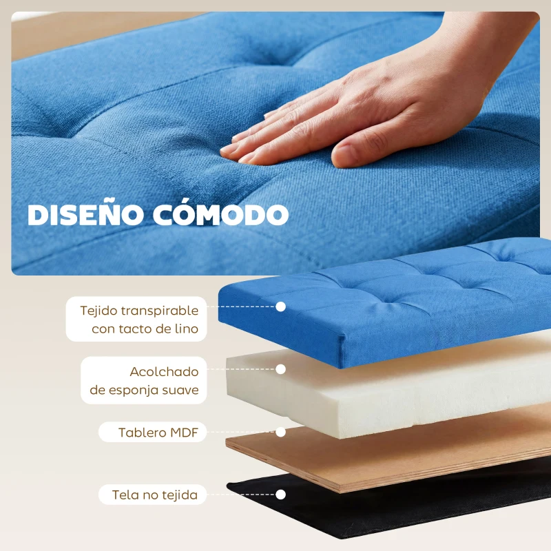 HOMCOM Puff Almacenaje, Banco Almacenaje Plegable 84 L 76x38x38 cm Tapizado en Lino Sintético Azul Claro