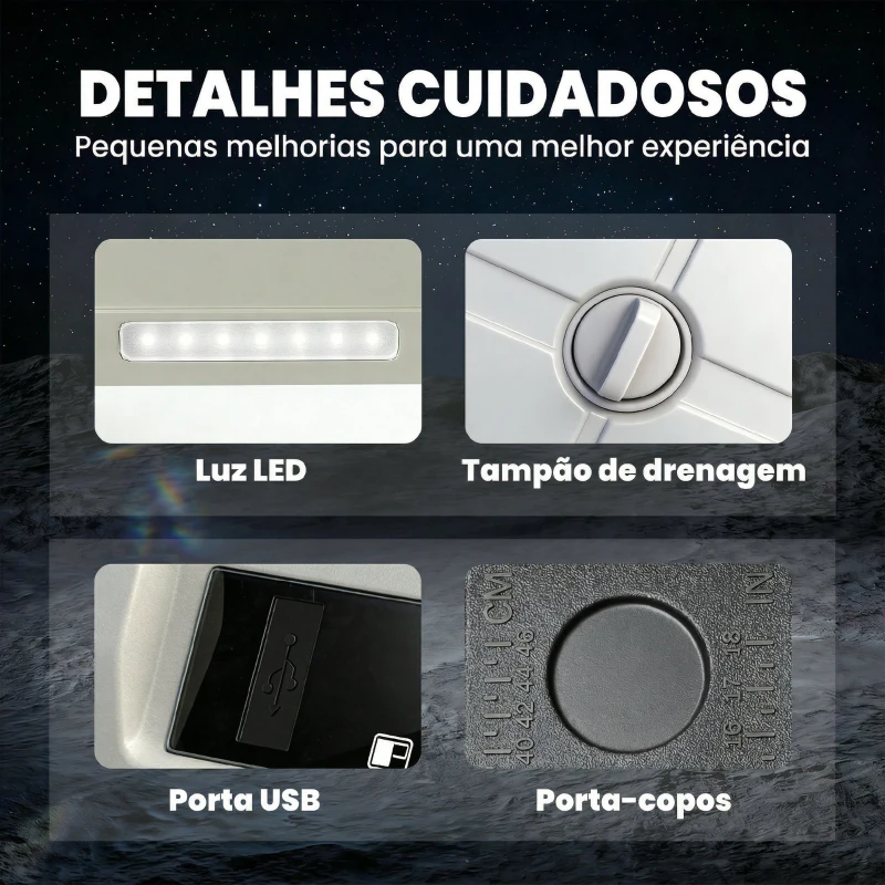 Outsunny Frigorífico Portátil Elétrico 49L com Compressor Dupla Zona Controlo por App Rodas Pega Telescópica -20℃ a 20℃ e Porta USB