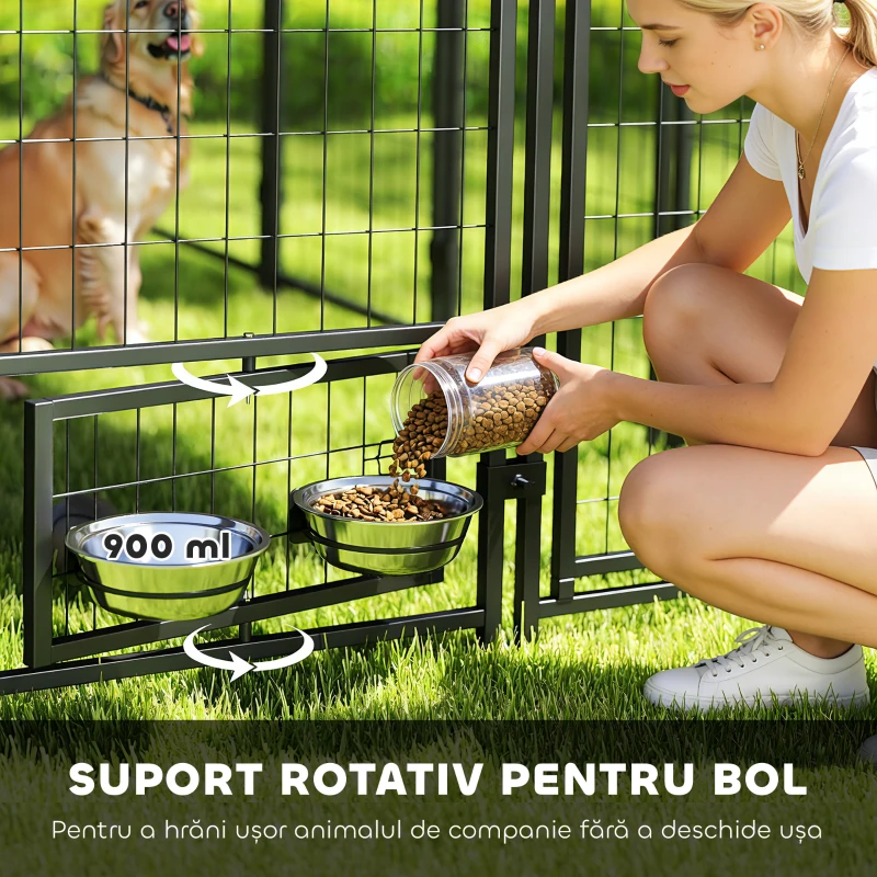 PawHut Țarc pentru Câini de Exterior din Oțel cu Acoperiș din Material Oxford, Anti-UV, Impermeabil, 2 Boluri, Verde