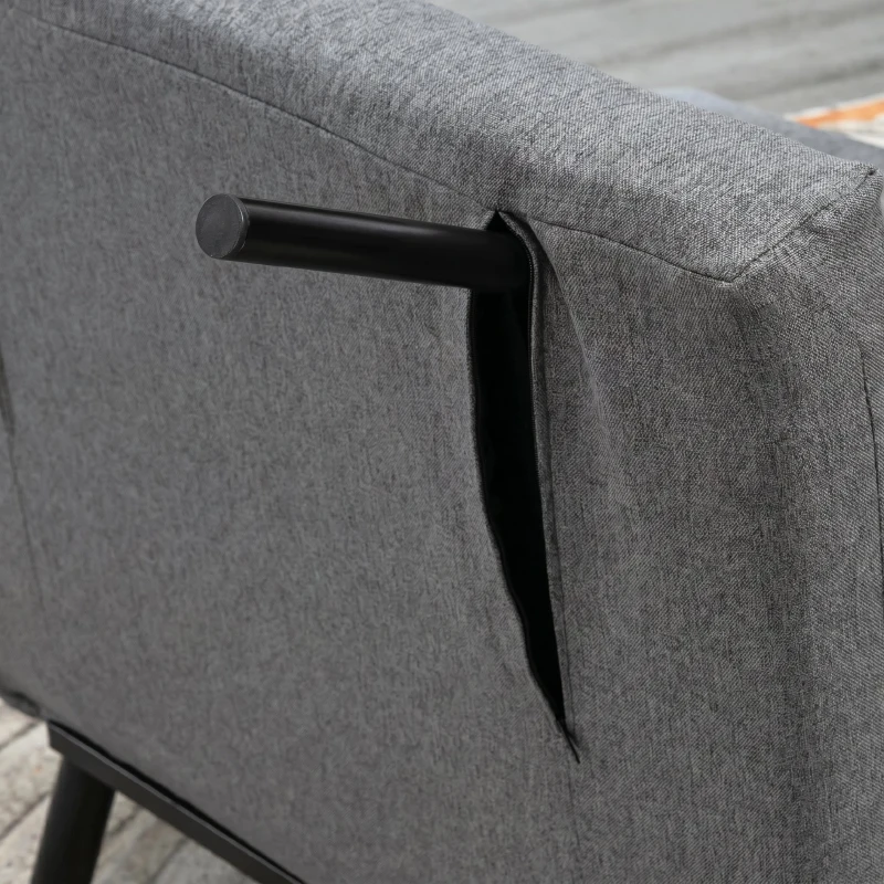 HOMCOM Sofá Cama Individual Plegable con Respaldo Ajustable de 5 Niveles Cojín y Tapizado de Lino Sintético 75x70x75 cm Gris