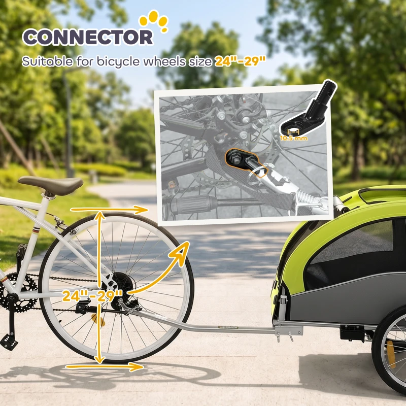 PawHut 2 in 1 Dog Bike Trailer, Foldable Pet Stroller, Dog Bicycle Trailer with Suspension, for Medium Dogs up to 20kg, Green