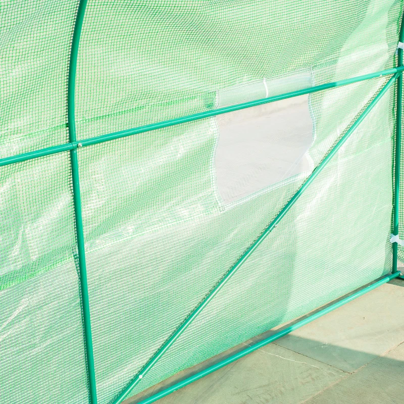 Outsunny Estufa Tipo Túnel de Jardim 600x300x200cm para Cultivo de Plantas Verduras com 8 Janelas e Porta Enroláveis com Zíper Aço Verde