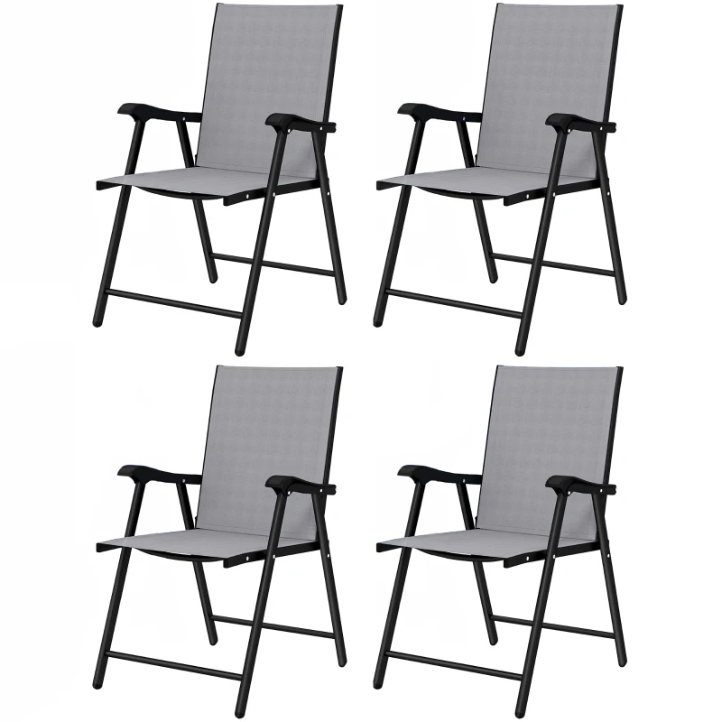Outsunny Folding Garden Chairs Set of 4, Foldable Garden Dining Chairs with High Back, Armrests, Texteline Seat, Light Grey