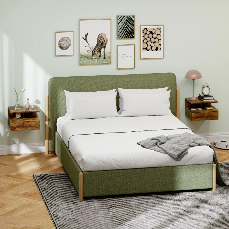 HOMCOM 2 Mesitas de Noche Flotantes con 1 Cajón y Estante Abierto Diseño Moderno 35x32x22,5 cm Marrón Rústico