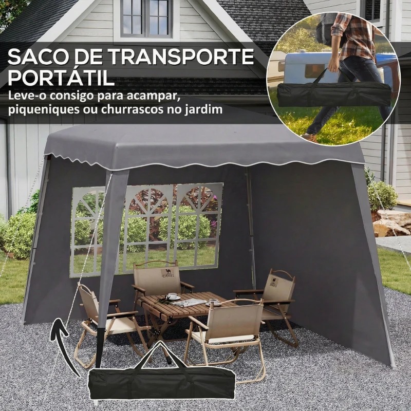 Outsunny Tenda Dobrável com 2 Paredes Laterais Altura Ajustável Proteção UV50+ e Bolsa de Transporte 240x240x250 cm Cinzenta