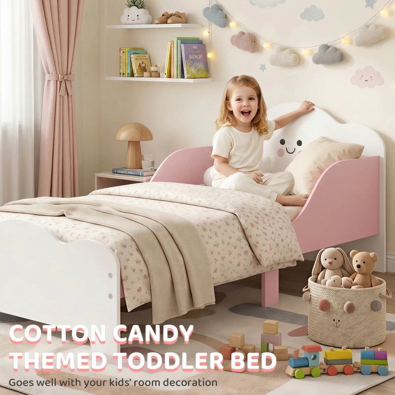 AIYAPLAY Kinderbett, 140 x 70 cm Bettgestell mit hohen Schutzgitter für Kinder von 3-6 Jahren, ohne Matratze, Rosa
