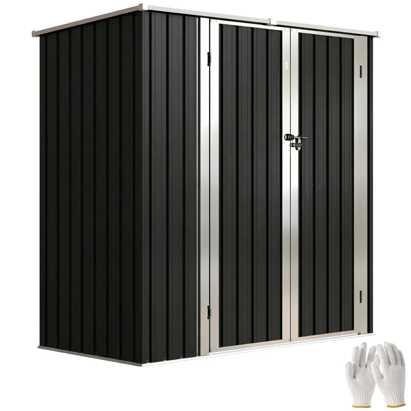 Outsunny Cobertizo de Jardín Exterior Metálico 1,37 m² 163x89x163 cm con Techo Inclinado, Puertas con Pestillo y Guantes Gris