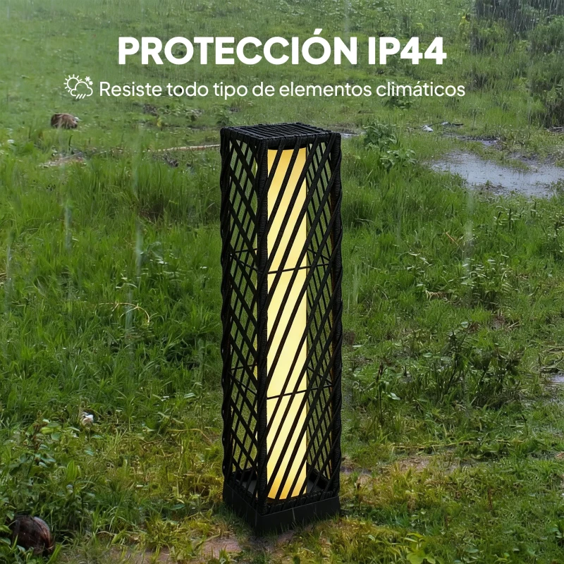 Outsunny Linterna de Jardín de Ratán Farola Solar Exterior con Luces LED Encendido y Apagado Automático Impermeable IP44 Negro