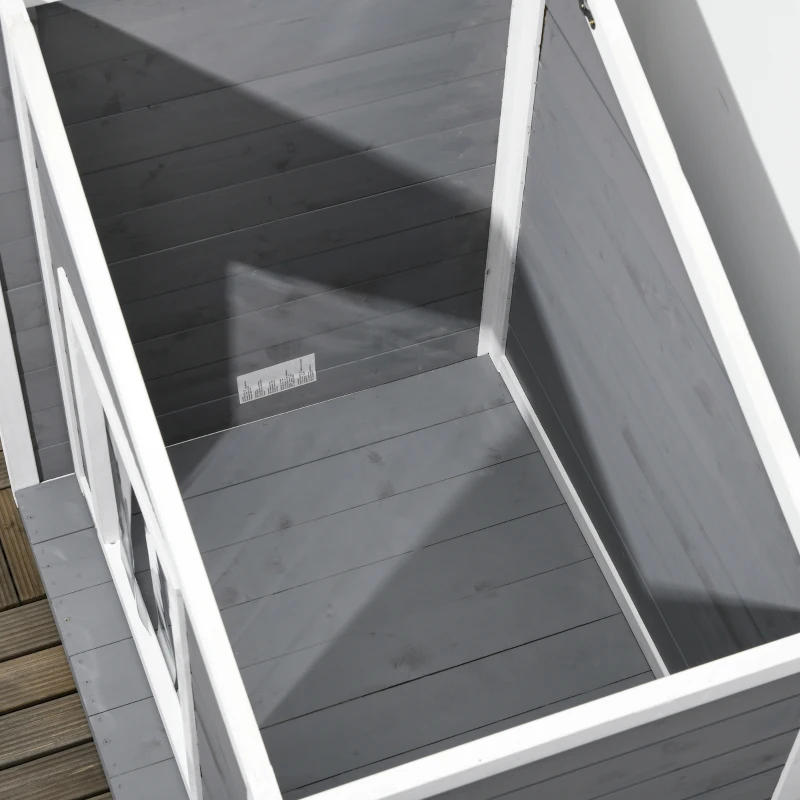 PawHut Cuccia per cani resistente alle intemperie con tetto in asfalto, in legno massello, 71x58x77 cm, Grigio e Bianco