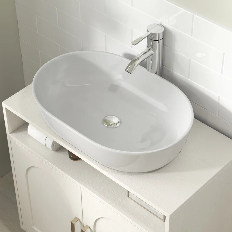 HOMCOM Mueble Bajo Lavabo con Estante Ajustable para Lavabos sin Pedestal 60x30x63 cm Blanco Crema