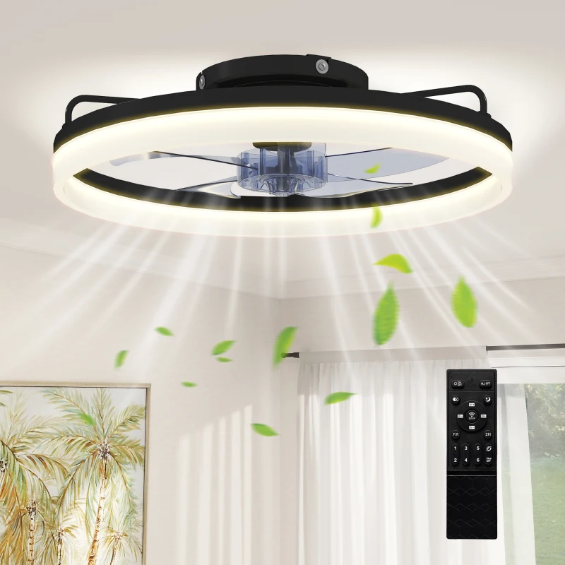 HOMCOM Deckenventilator mit Licht und Fernbedienung, 50 cm LED-Deckenventilator mit 3 Farben, 6 Geschwindigkeiten, Timer, Dimmbar