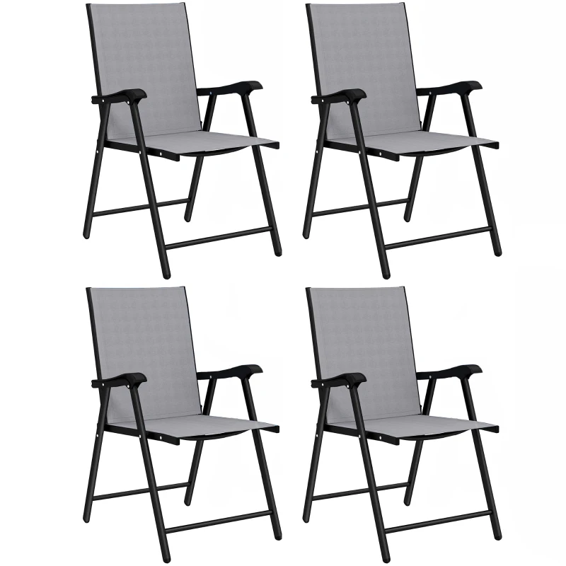 Outsunny Folding Garden Chairs Set of 4, Foldable Garden Dining Chairs with High Back, Armrests, Texteline Seat, Light Grey