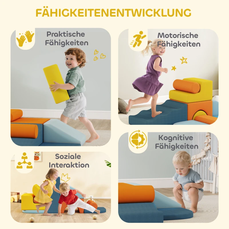 AIYAPLAY 9-teiliges Soft-Baustein-Set, weiche Blöcke zum Bauen und Spielen, Indoor-Spielset für Kleinkinder, Schaumstoff, Bunt