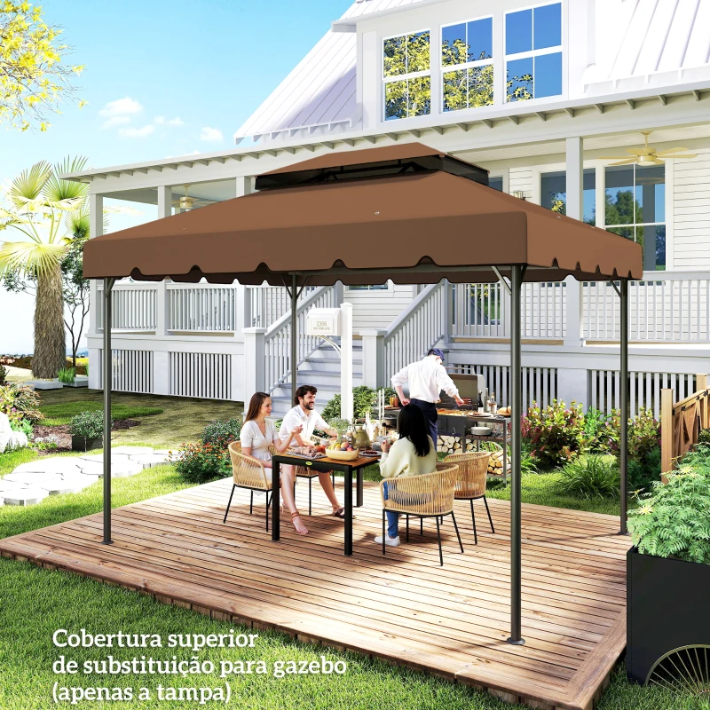 Outsunny Toldo de Substituição para Pérgola 400x300 cm com Duplo Teto e 8 Orifícios de Drenagem Marrom