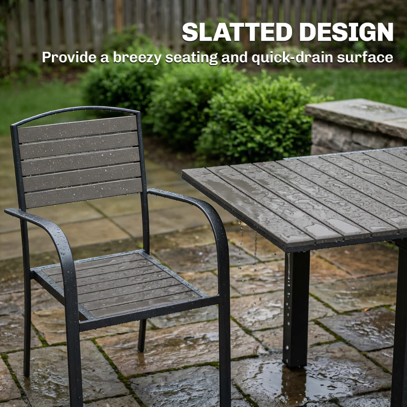 Outsunny Gartenmöbel Set Sitzgruppe 7-teilig Ausziehbar Tisch mit 6 stapelbaren Stühlen Holzoptik Lamelldesign Aluminiumrahmen