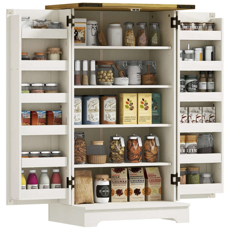 HOMCOM Armario Despensa Cocina con 2 Puertas 16 Estantes y Estante Ajustable para Comedor Salón 60x40x104 cm Crema
