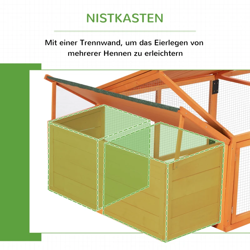 PawHut Hühnerstall Freilaufgehege 2,4 x 1,125 x 0,76 m Freigehege mit Schloss Tür aufklappbar Dach Tannenholz Orange