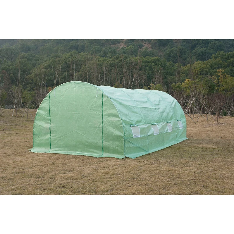 Outsunny Estufa Tipo Túnel 590x300x200cm com Porta Enrolável 8 Janelas Cobertura de PE 140g/m² e Tubo de Aço para Cultivos de Plantas Verduras Verde