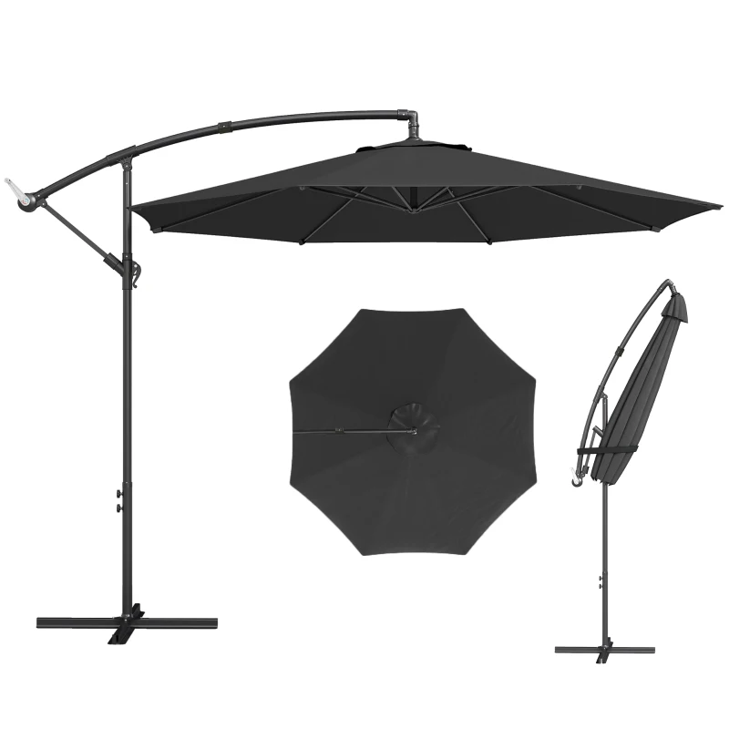 Outsunny 3 m Overhanging Cantilever Parasol, with Cross Base - Black