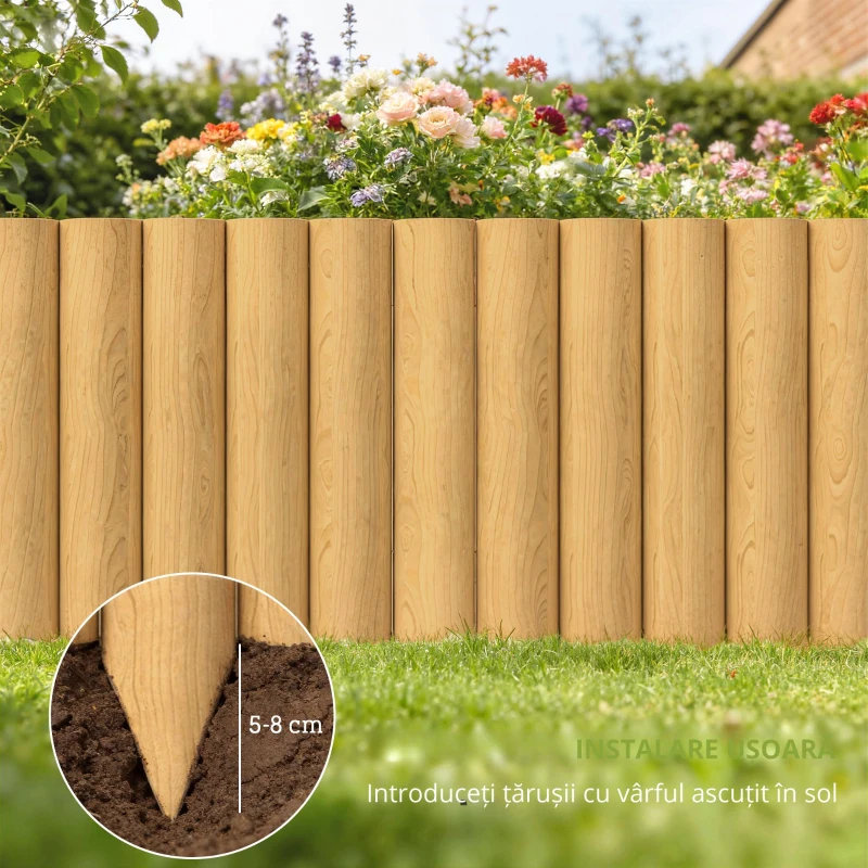 Outsunny Panou decorativ gard de grădină din lemn, rezistent și ușor de instalat pentru patio, gazon, alee 176x38 cm natural
