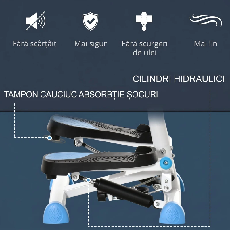 HOMCOM Stepper cu ghidon, pedale antiderapante și monitor LCD, din oțel și ABS, 55x44x108 cm, alb-negru și alb
