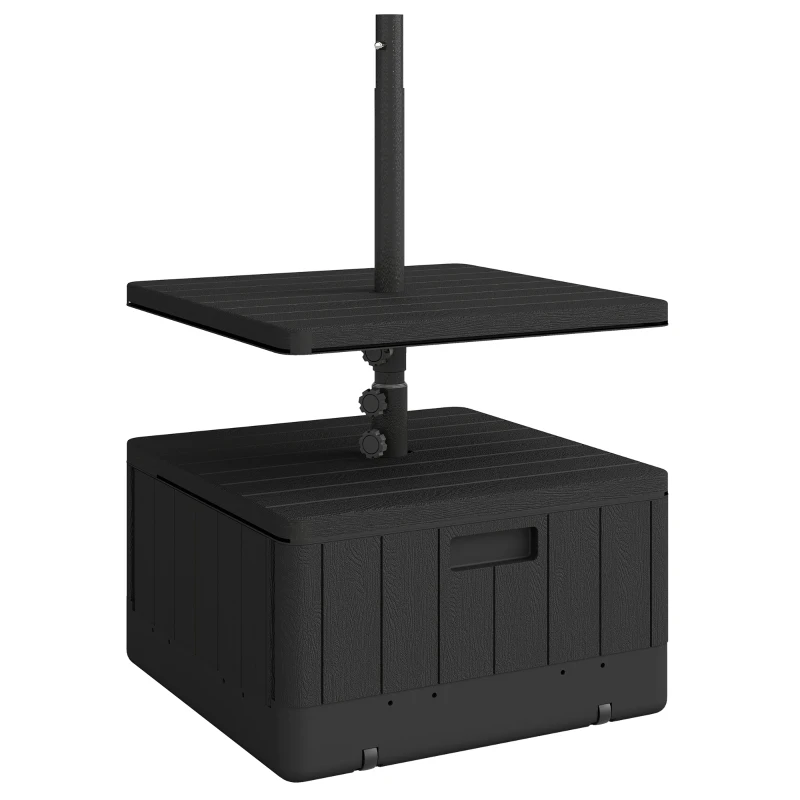 Outsunny Pied de parasol carré avec plateau de table, support parasol en HDPE à roues, remplissage eau sable 53 x 53 x 45 cm noir
