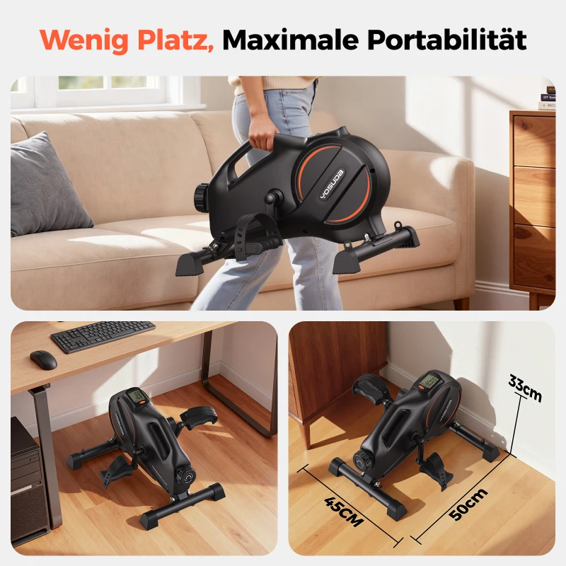 YOSUDA ​​Pedaltrainer, Beintrainer für Zuhause mit 2 Widerstandsbändern und rutschfester Matte, Mini Heimtrainer für Senioren, Arm und Beintrainer im Sitzen, 16-stufiger einstellbarer Widerstand