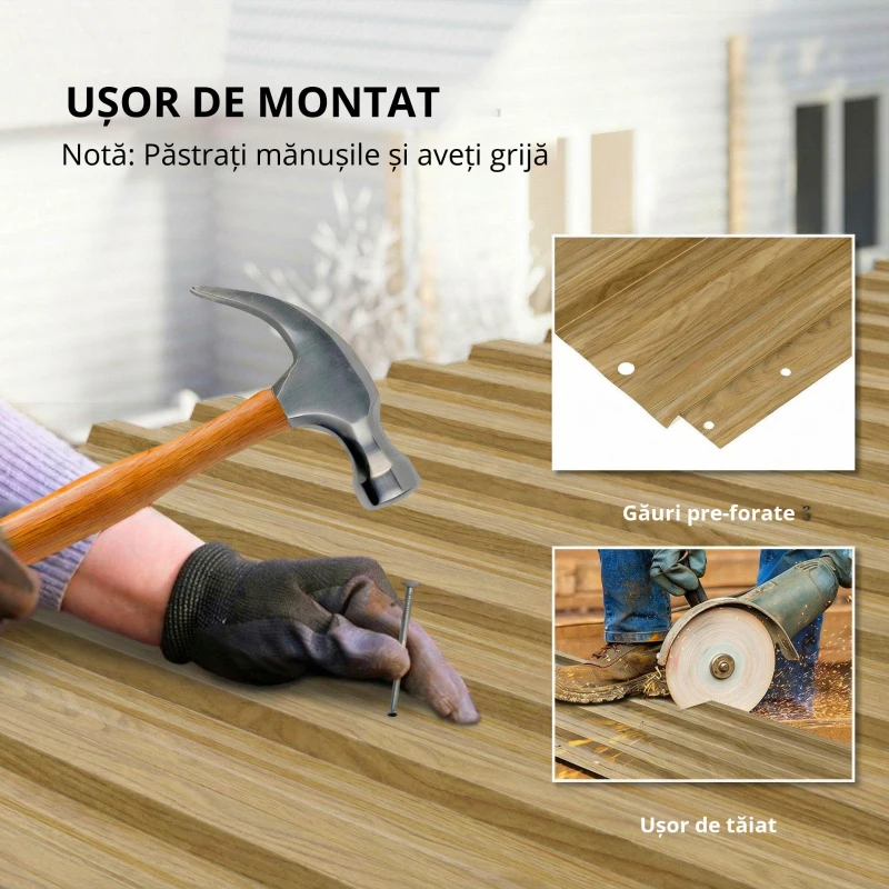 Outsunny Set de 12 Panouri pentru Acoperiș din Oțel Galvanizat 7m² pentru Căsuță de Unelte Șopron 129x45cm Lemn Natural