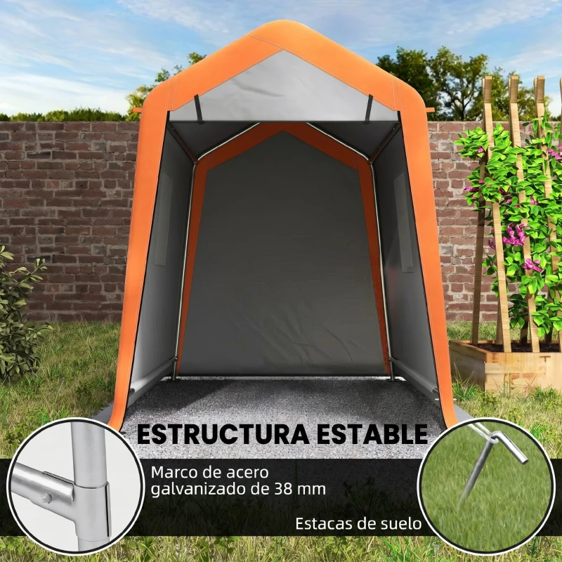 Outsunny Carpa Garaje Portátil 2,4x1,8 m para Coche Impermeable con Puerta Enrollable con Cremallera Ventanas UPF30+ Gris Claro