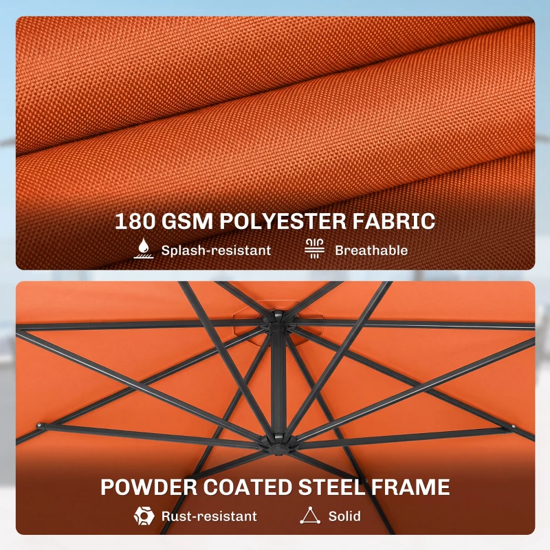 Outsunny 3 m Overhanging Cantilever Parasol, with Cross Base - Orange