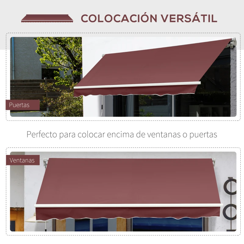 Outsunny Toldo Retráctil Manual 3,5x2,5 m con Ángulo Ajustable Manivela Estructura de Aluminio y Protección UPF30+ Rojo Vino