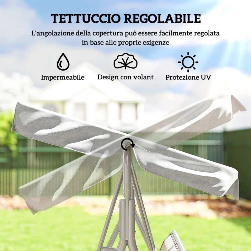 Outsunny Dondolo da Giardino 3 Posti con Tetto Parasole Rimovibile, 171x108x154 cm, Grigio Chiaro