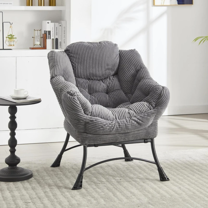 Fauteuil lounge avec pouf, accoudoirs et une poche latérale, revêtement en flanelle, 69,9x64,0x95,0 cm, Gris