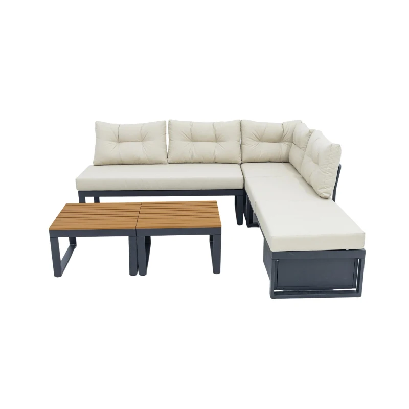 Ensemble de meubles de jardin avec dossiers réglables et fonction relax, rangement dissimulé, pour terrasse, balcon et jardin, Beige